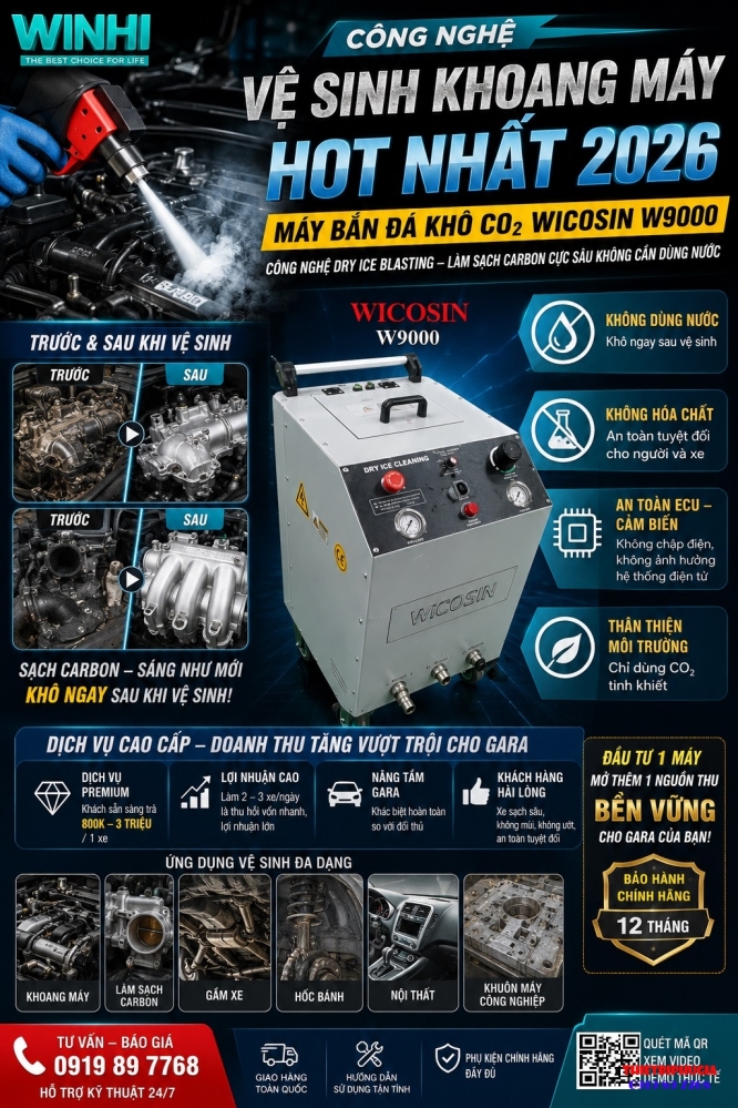 Máy Bắn Đá Khô CO2 WICOSIN W9000 Công Nghệ Vệ Sinh Carbon CO2