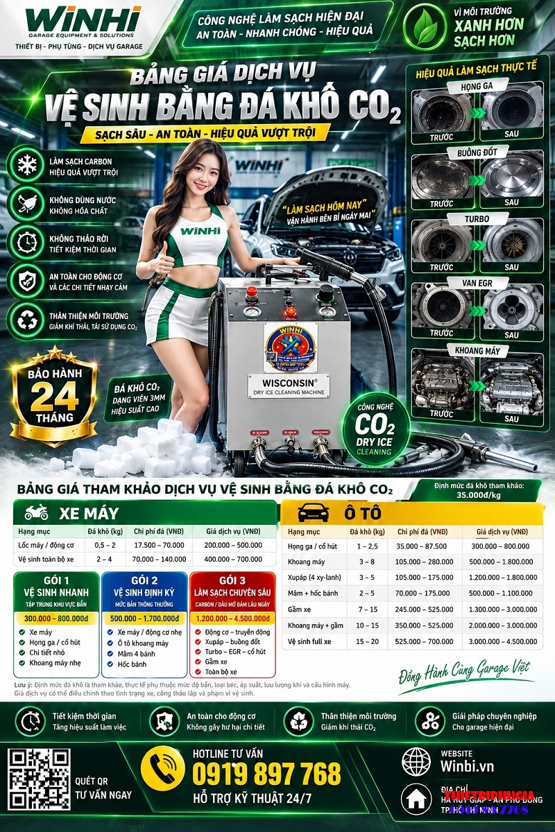 bang gia dich vu ban da kho co2 cho oto va xe may WINHI