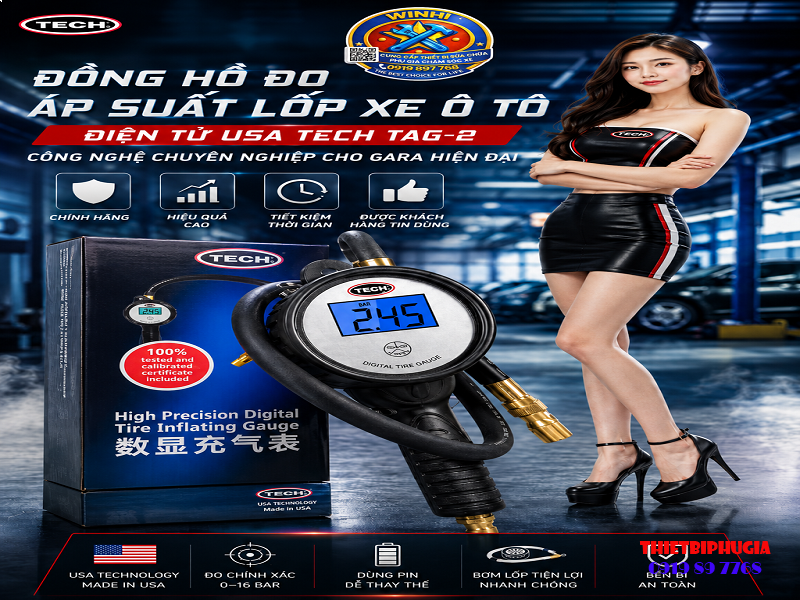 Đồng Hồ Đo Áp Suất Lốp Xe Ô Tô Điện Tử USA TECH TAG 2 TBPG