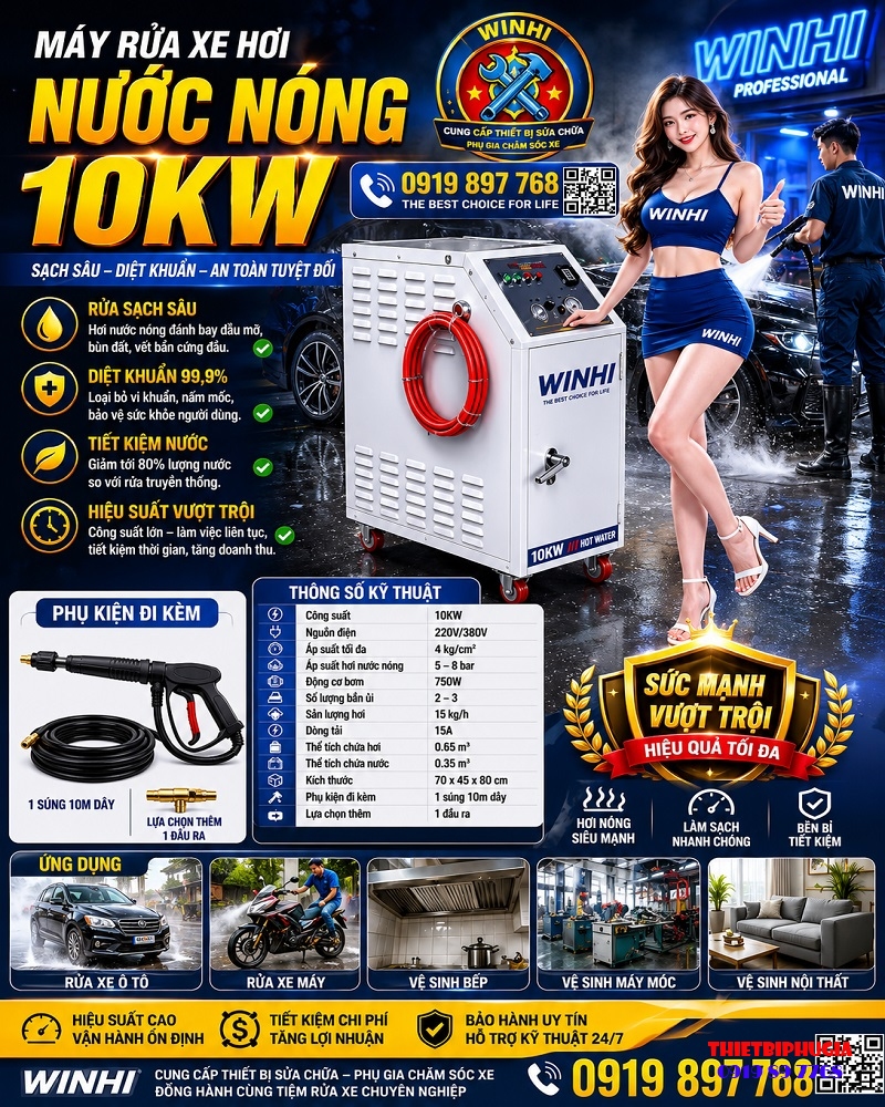 Máy Rửa Xe Hơi Nước Nóng 10KW Chính Hãng – Giải Pháp Rửa Xe Công Nghệ Cao Cho Gara Chuyên Nghiệp